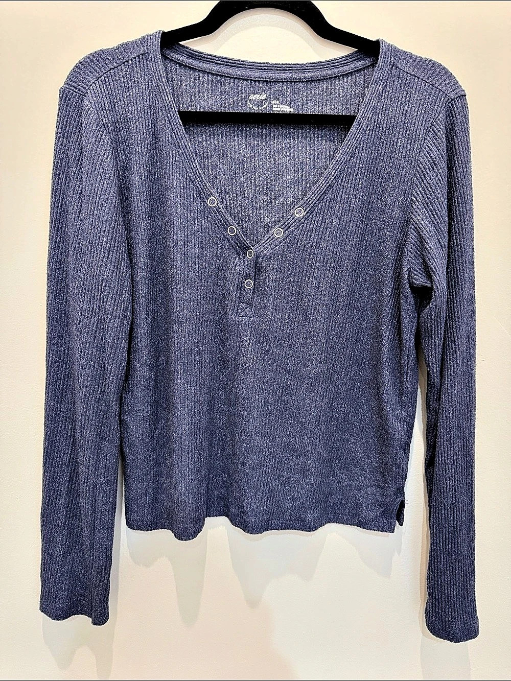 Aerie Blue Long Sleeve Knit Top Size Medium